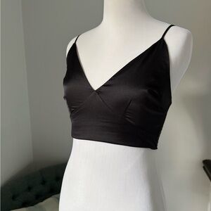 Abercrombie and Fitch black satin crop top with smocked back
Size XS